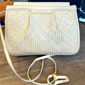Barbara Bolan straw clutch/crossbody purse